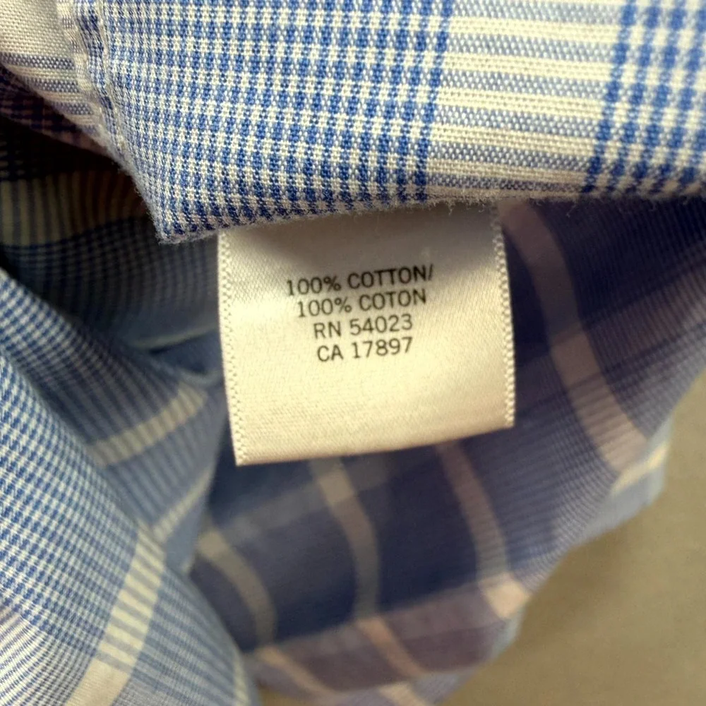 Banana Republic Dress Shirt Mens 17/17.5 Blue‎ White Plaid Non-Iron Classic Fit